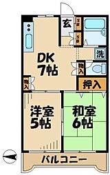 オークハイツ多摩 3階2DKの間取り