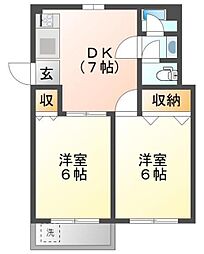 アパートメント麻布13 2DKの間取図画像