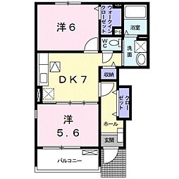 JR紀勢本線 宮前駅 徒歩34分の賃貸アパート 1階2DKの間取り