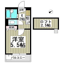 Kフレール 1Kの間取図画像