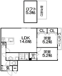 ソレイユ樟葉 2LDKの間取図画像