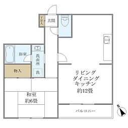 クレル洸雙 2階1LDKの間取り
