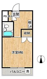 メゾンドウエストリバー 1Kの間取図画像