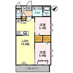 センカ 2階2LDKの間取り