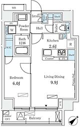 ラオム麻布十番 5階1LDKの間取り