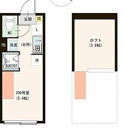 ル・ブラン小岩 2階ワンルームの間取り