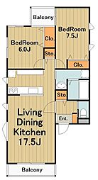 グランレジデンス千代田 1階2LDKの間取り
