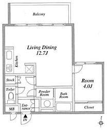 ルート四谷三丁目 4階1LDKの間取り
