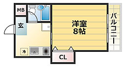 グリーンルーフ神若 4階1Kの間取り