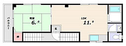 大田マンション 2階1LDKの間取り