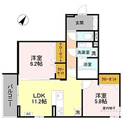 カーサ・プレッツァ豊里 2LDKの間取図画像
