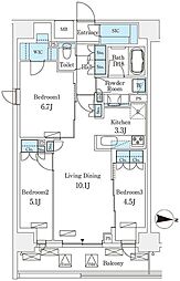 フロンティアレジデンス錦糸公園 2階3LDKの間取り
