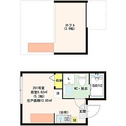 ハーモニーテラス泉町 ワンルームの間取図画像
