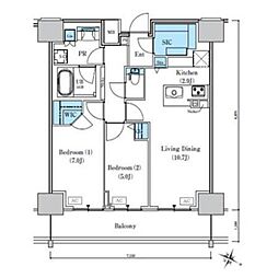 JR上越新幹線 新潟駅 徒歩10分の賃貸マンション 11階2LDKの間取り