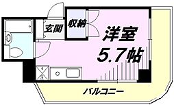 第26クリスタルマンション 5階ワンルームの間取り