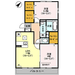 エスベランサＢ 1階2LDKの間取り