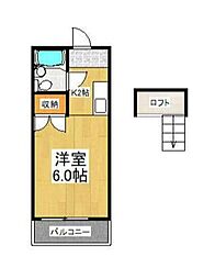 ドリームハウス鶴川 2階1Kの間取り