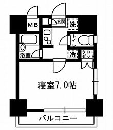 レジディア月島III 2階1Kの間取り