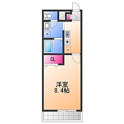 フロランス 東助松 2階1Kの間取り
