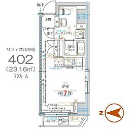 リフィオ浅草橋 4階ワンルームの間取り