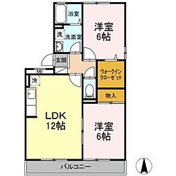 ヴィレッジ札場A 2LDKの間取図画像