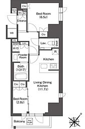レフィールオーブ代々木 13階2LDKの間取り