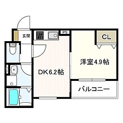 ヴェルメゾン松原東新町 1DKの間取図画像
