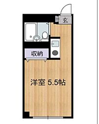 JR中央線 武蔵境駅 徒歩5分の賃貸マンション 3階ワンルームの間取り
