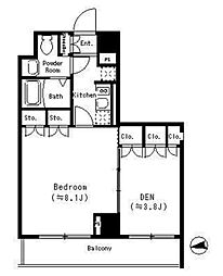 パークキューブ四谷三丁目 1階1LDKの間取り