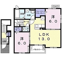 ヴィ　エスターテ 2階2LDKの間取り