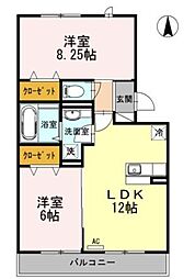 porte bleue 2階2LDKの間取り