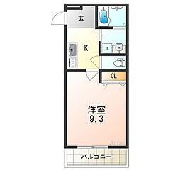 フジパレス長原ウエスト 2階1Kの間取り