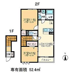 アヴェニール 2階2LDKの間取り