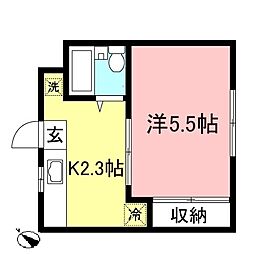 エステートピア鶴川 2階1Kの間取り