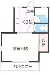 グリーンハイム 2階1Kの間取り