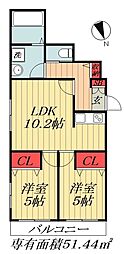 Central Villa K(セントラルヴィラケー) 2LDKの間取図画像