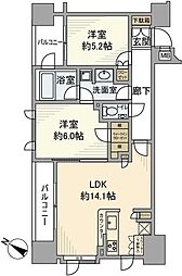 クオリア日本橋 12階2LDKの間取り