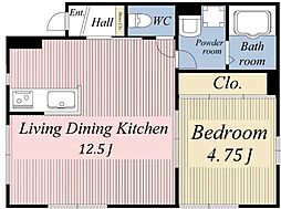 オリーブコート 1階1LDKの間取り