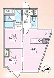エルファーロ中野IX 2LDKの間取図画像