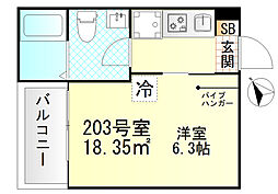 Valle Feliz雑色 1Kの間取図画像