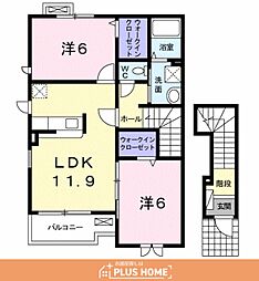 スウィート朝日2 2LDKの間取図画像