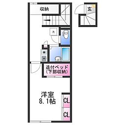 レオパレスフルール 2階1Kの間取り