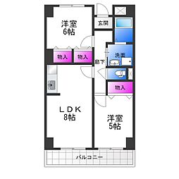 アシスト三伯 2LDKの間取図画像