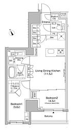 ザ・パークハビオ日本橋茅場町 5階2LDKの間取り
