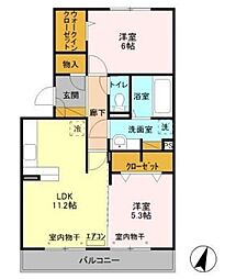 オ・ソレイユABIKO 3階2LDKの間取り