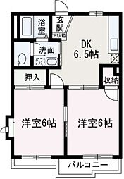 オリンピアシティA 2DKの間取図画像