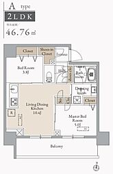 JMFレジデンス蔵前鳥越 5階2LDKの間取り