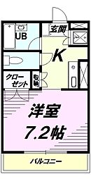 JR中央線 八王子駅 バス16分 工学院大学西下車 徒歩2分の賃貸マンション 1階ワンルームの間取り