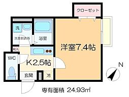 ディアコート 1階1Kの間取り