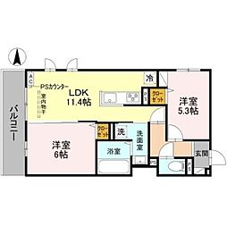 D-ROOM壬生森町 2階2LDKの間取り